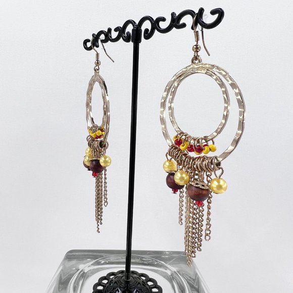NWT - Charming Charlie - Yellow & Red Beaded Chandelier Fishhook Earrings - Picture 3 of 6